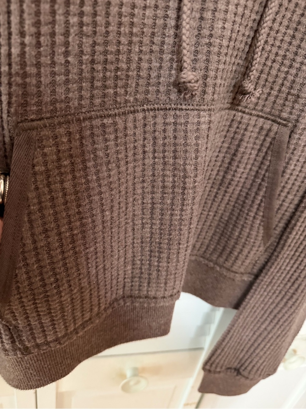 American Eagle Brown Waffle Knit Crewneck Hoodie - Picture 4 of 7